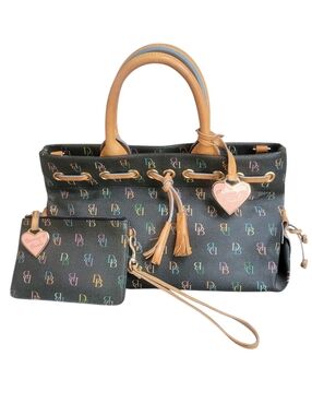Dooney & Bourke Y2K Rainbow Monogram Satchel Coated Canvas Matching Wristlet